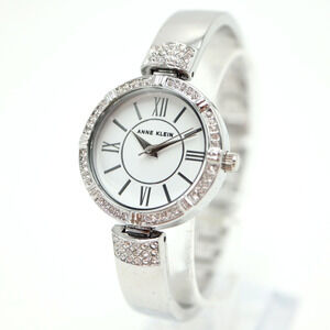 Anne Klein Silver Tone Watch 28mm Round Jewel Bezel Stainless Steel New Battery